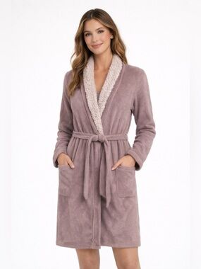 ulta beauty plush light violet Purple cozy Robe with Pockets and belt